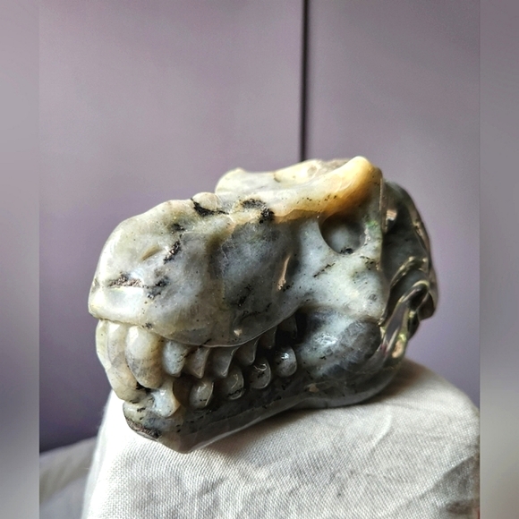 LARGE LABRADORITE T-REX CRYSTAL SKULL - Picture 1 of 6